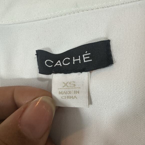 Vintage Cache White Dress Midi Career Size XS Office Business Casual Ponte Knit - Picture 5 of 11